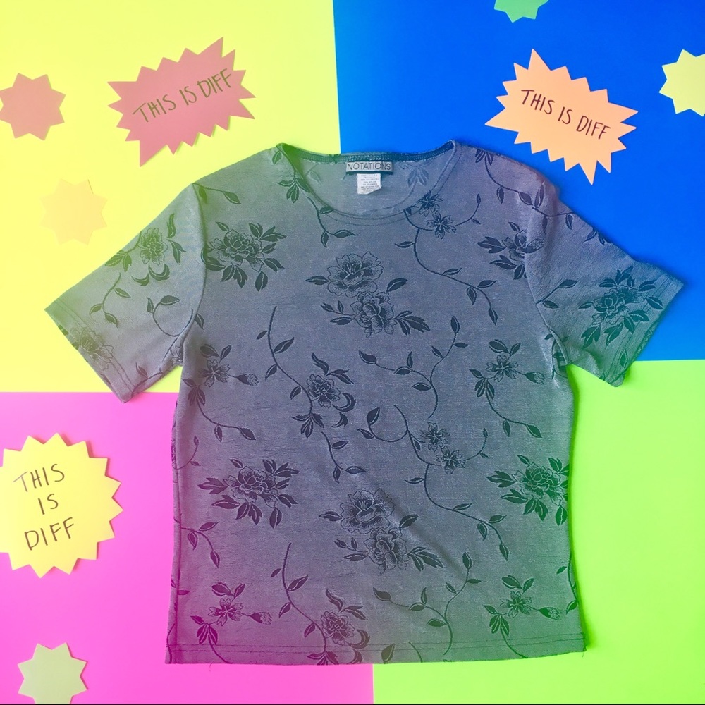 VTG 90s B&W Floral Rose Short Sleeve Top Tshirt M